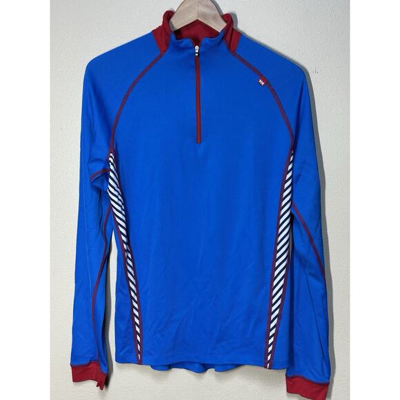 Helly Hansen Lifa Stay Dry 1/4-Zip Base Layer Top Men’s L Blue Red - Picture 1 of 7